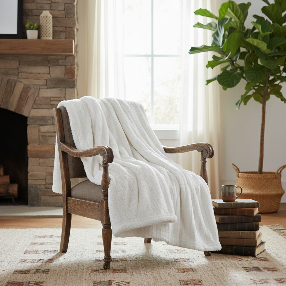 Polar Sherpa Throw — bedroom lifestyle styling — Sullivan Ridge & Co.