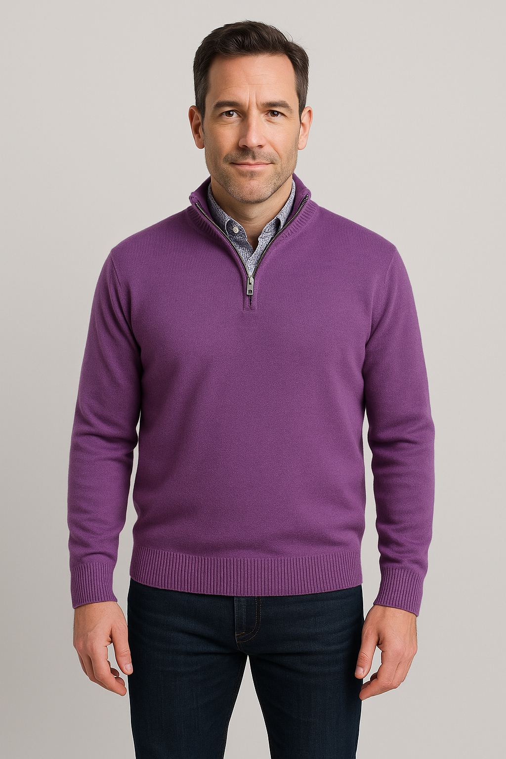Cashmere Blend Quarter-Zip Pullover in Lilac