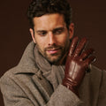 Giovanni Brown Leather Gloves with Cashmere Lining