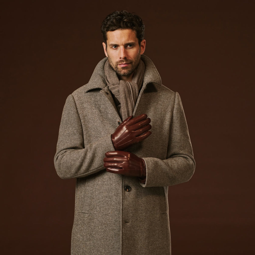 Giovanni Brown Leather Gloves with Cashmere Lining