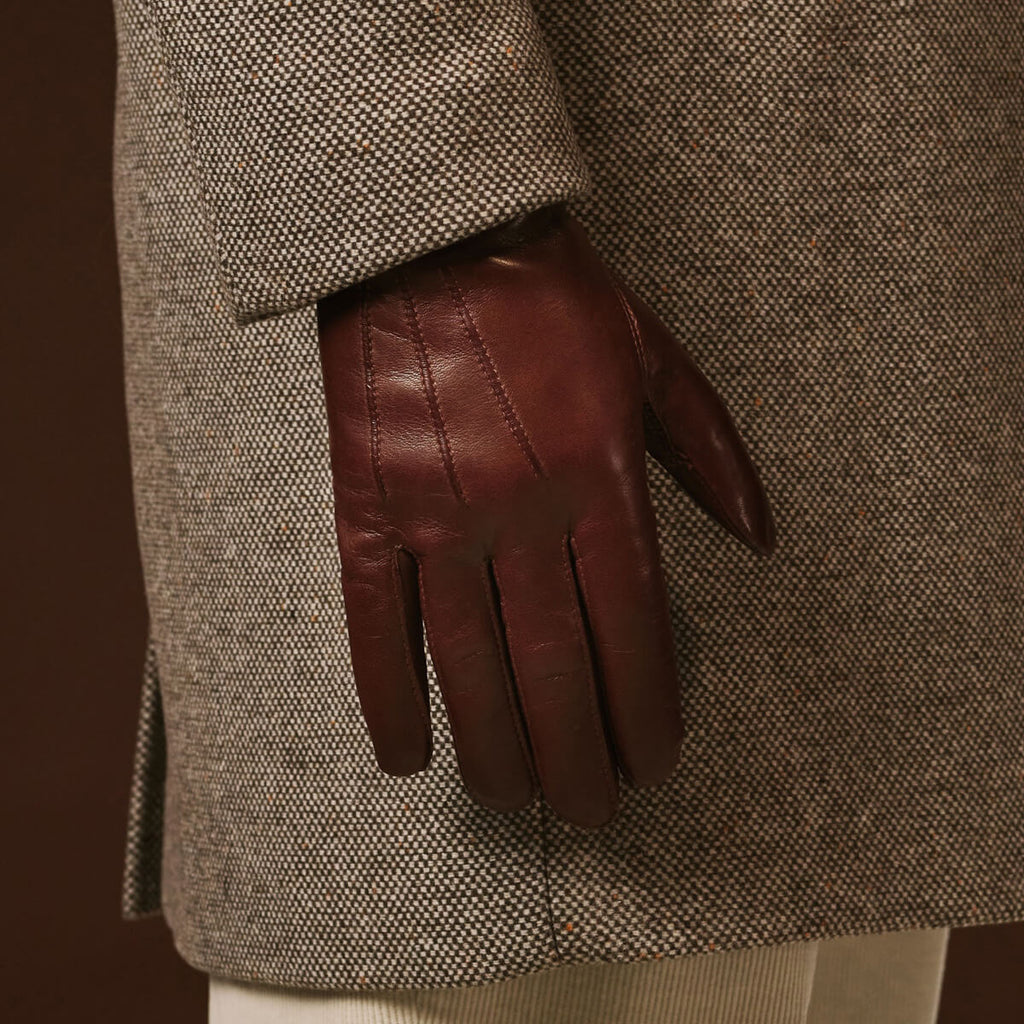 Giovanni Brown Leather Gloves with Cashmere Lining