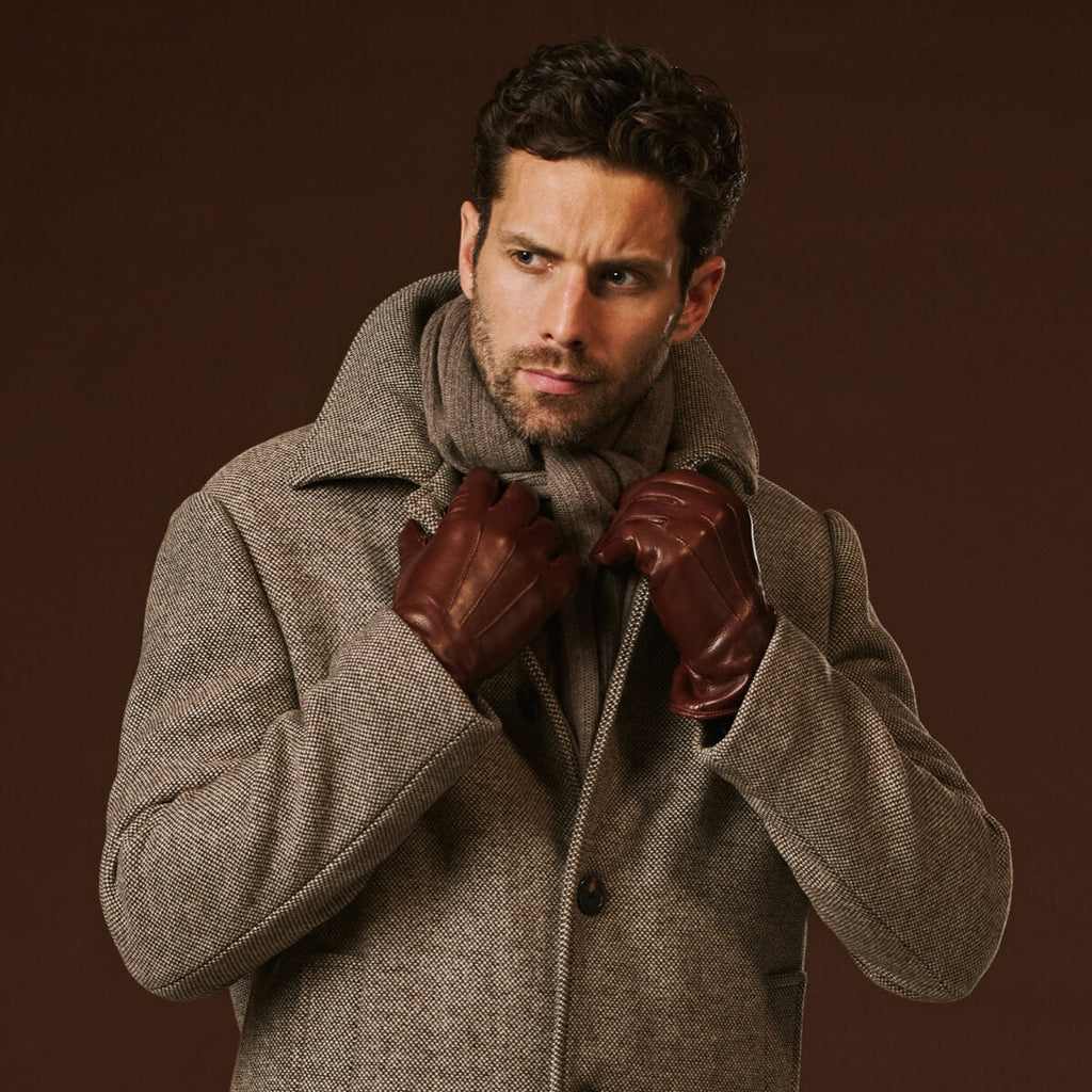 Giovanni Brown Leather Gloves with Cashmere Lining