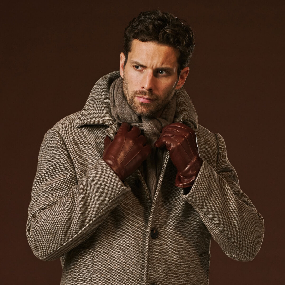 Giovanni Brown Leather Gloves with Cashmere Lining