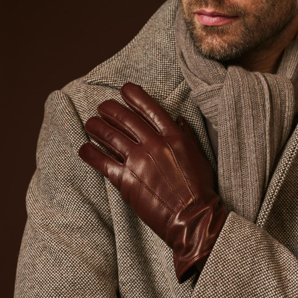 Giovanni Brown Leather Gloves with Cashmere Lining