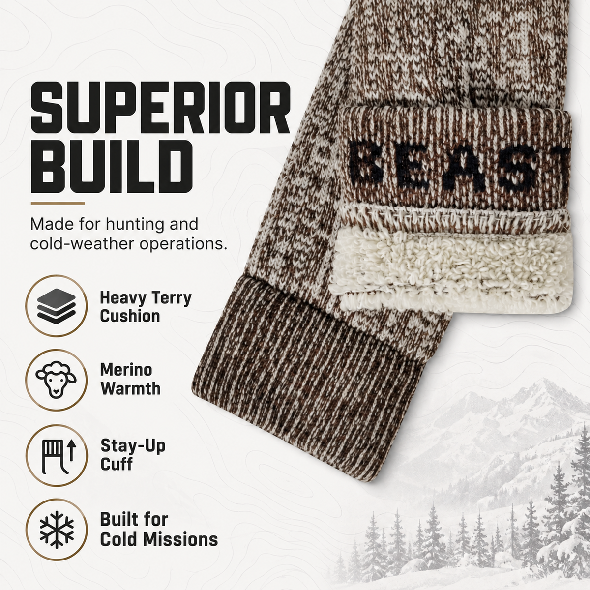 Heavy Wool Sock — materials and features infographic — Sullivan Ridge & Co.