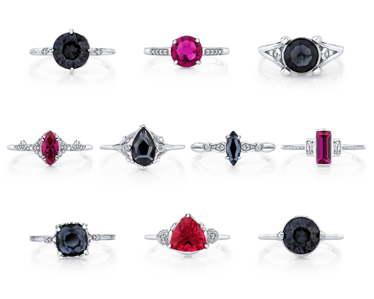 Black Dahlia Candle ring — rhodium adjustable front view — Sullivan Ridge & Co.
