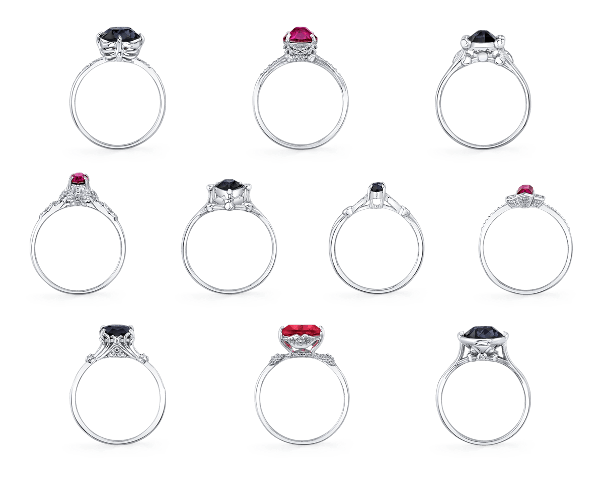 Black Dahlia Candle ring — rhodium adjustable profile view — Sullivan Ridge & Co.