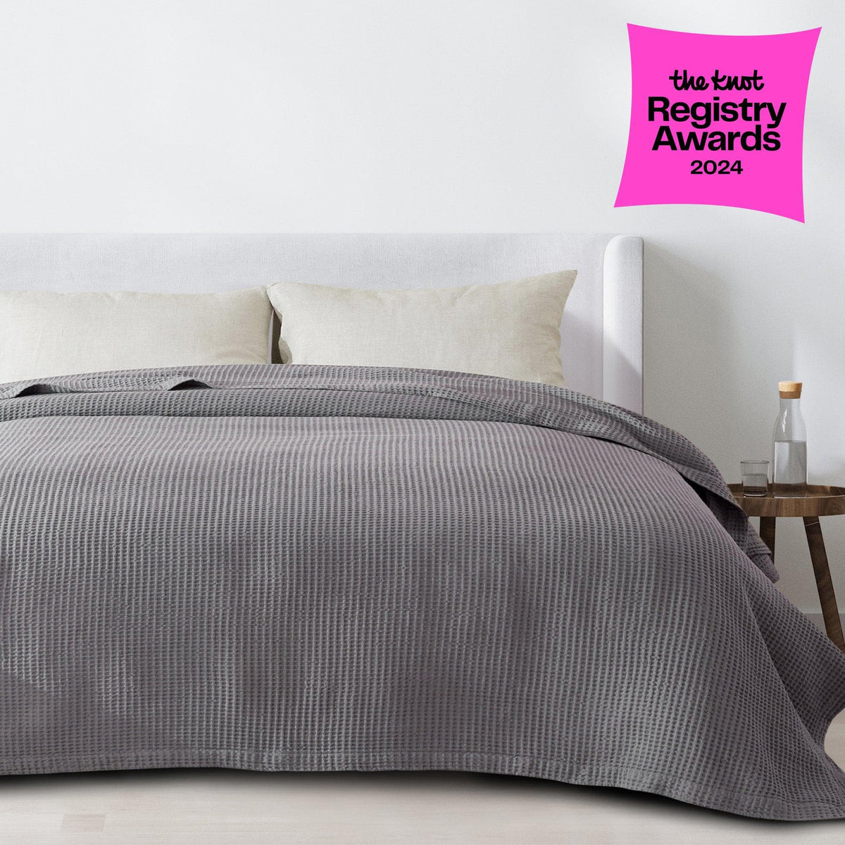 Essential Waffle Weave Blanket — draped lifestyle — Sullivan Ridge & Co.