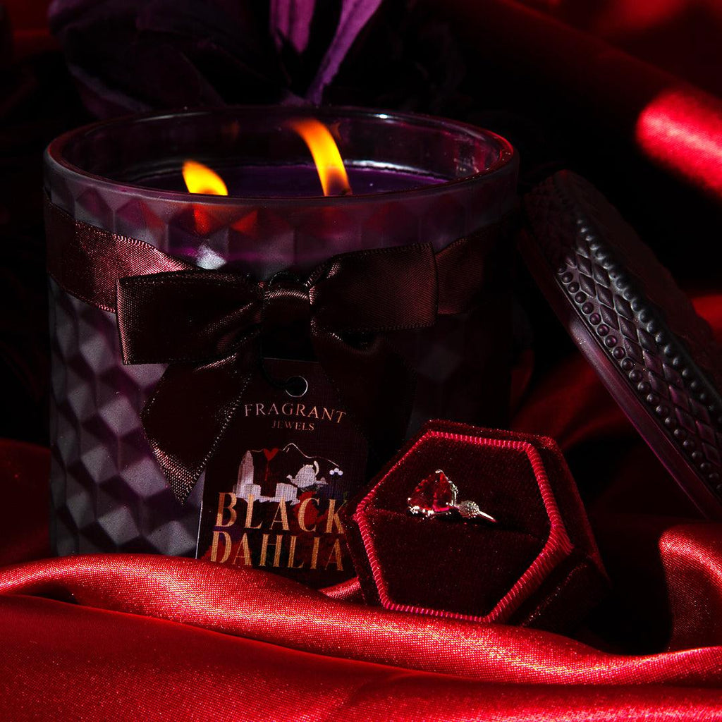 Black Dahlia Candle — murder mystery jewel reveal — Sullivan Ridge & Co.