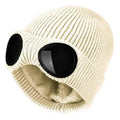 Warm Classic Unisex Wool Knitted Goggles Beanie Comfortable Winter Stylish Hat Outdoor Sports Cap For Men Women New Fashion Multi Function Caps